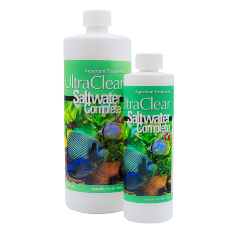 Two bottles of UltraClear Saltwater Complete on a white background