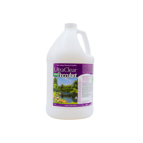 Gallon bottle of UltraClear Pro Flocculant on a white background