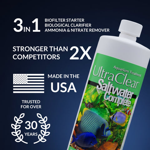 Saltwater Complete – Live Nitrifying Bacteria Blend for Saltwater & Reef Aquariums - Instant Cycle Marine Tank Starter - Removes Ammonia Nitrite - Clarifier - Safe for Fish Coral Invertebrates