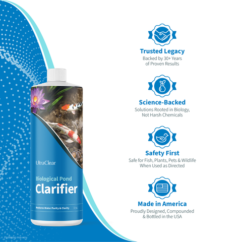 UltraClear Biological Clarifier -Natural Pond Cleaner with Beneficial Bacteria – Improves Water Clarity & Reduces Cloudiness for Clear Pond Water – Safe for Fish, Plants & Pets